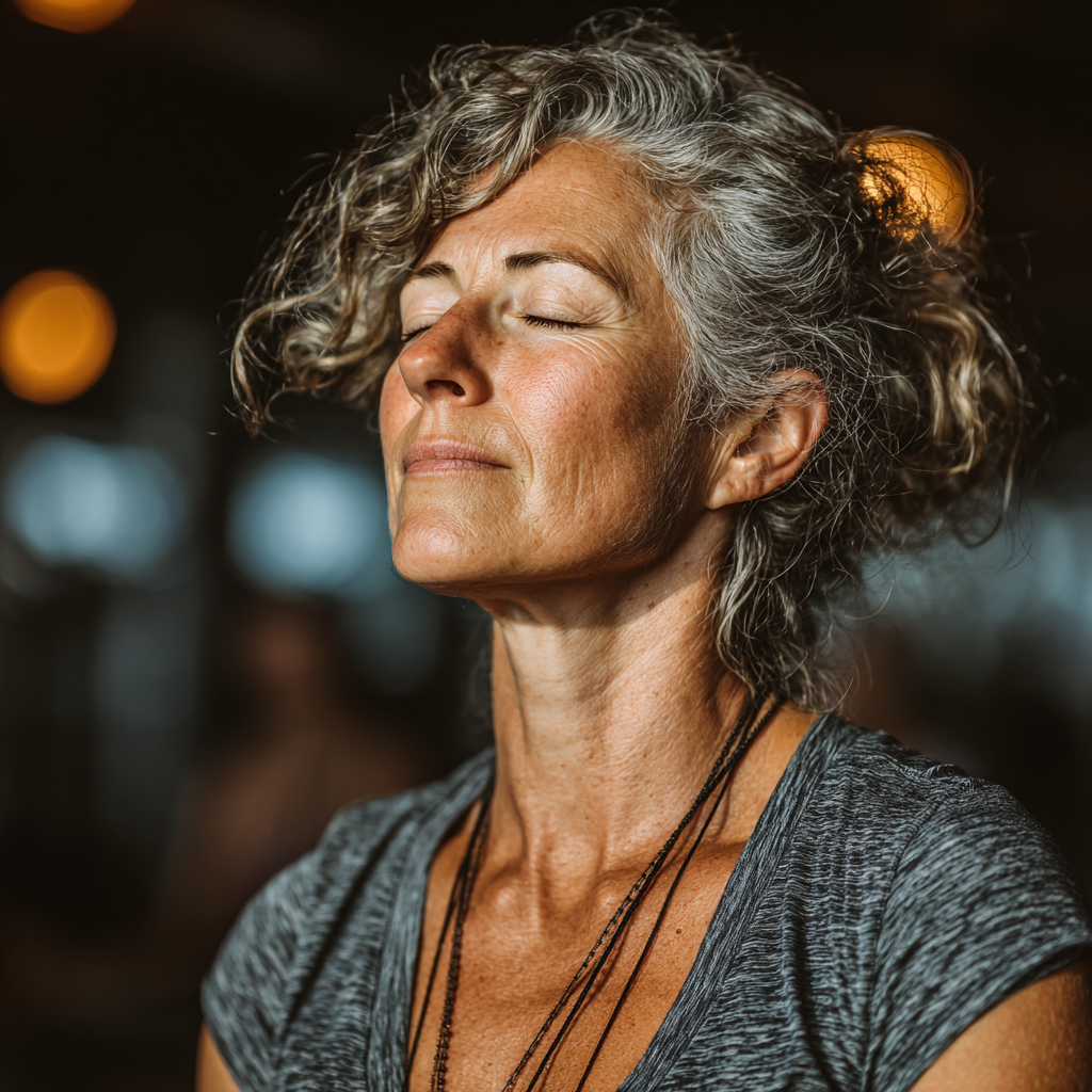 Група літніх людей практикує йогу на природі